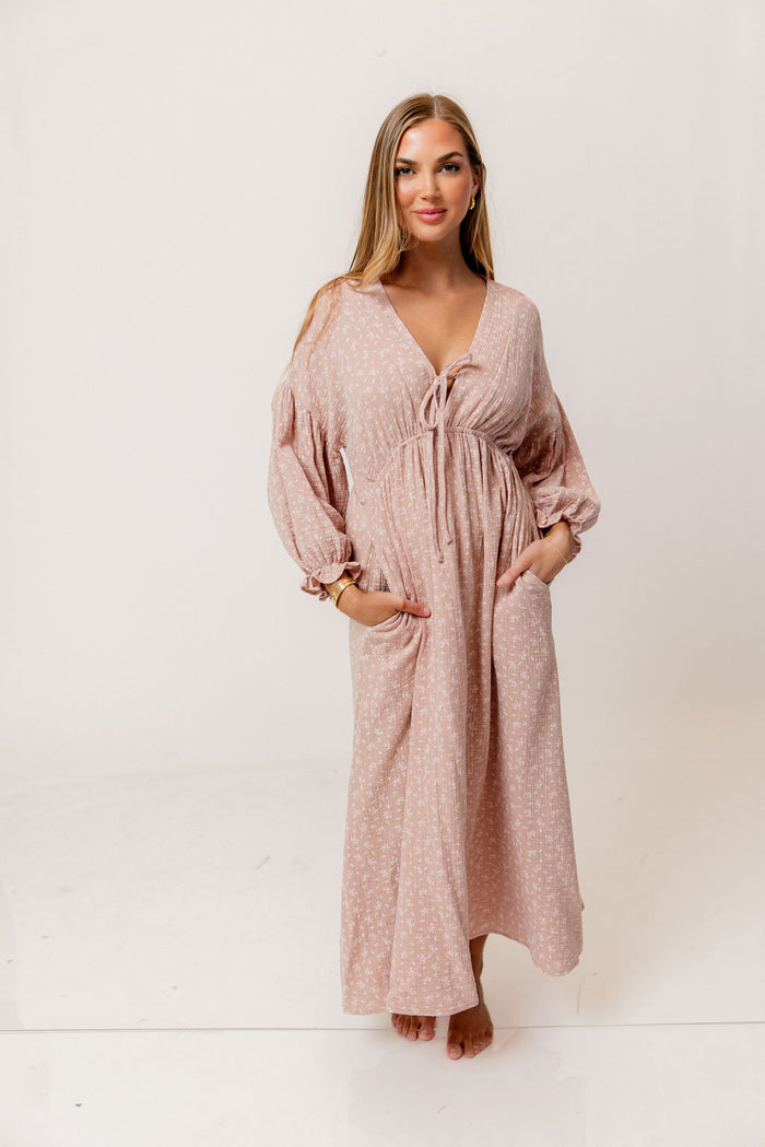 Hunter 100% Cotton Midi Dress in Rose Foliage - Bump Friendly