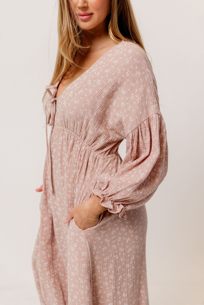 Hunter 100% Cotton Midi Dress in Rose Foliage - Bump Friendly