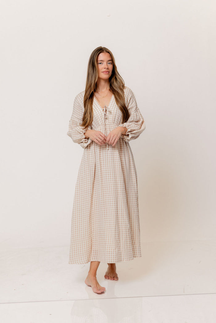 Hunter 100% Cotton Midi Dress in Rose Plaid (Lined) - Bump Friendly