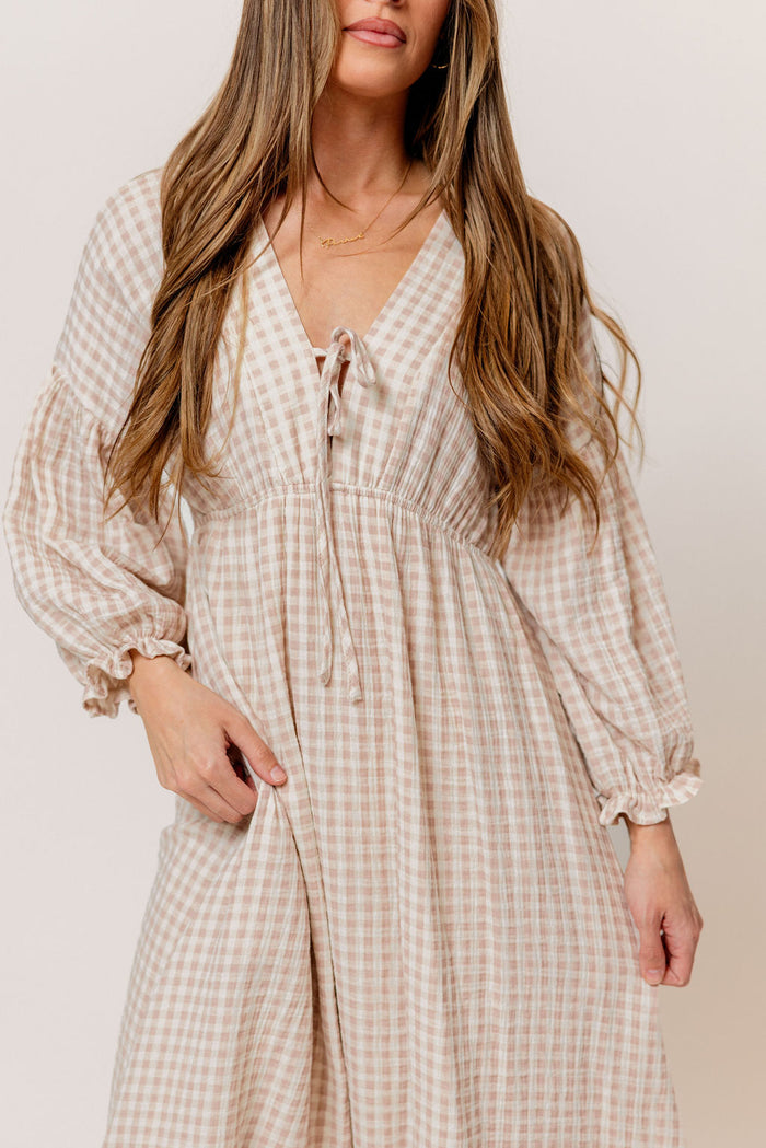 Hunter 100% Cotton Midi Dress in Rose Plaid (Lined) - Bump Friendly