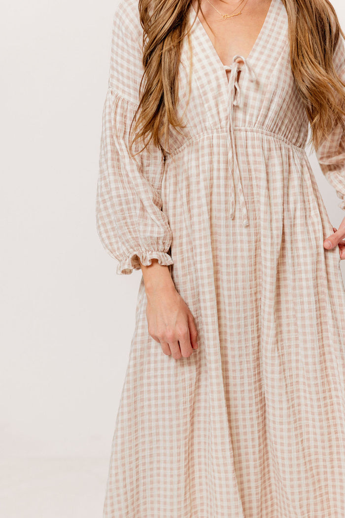 Hunter 100% Cotton Midi Dress in Rose Plaid (Lined) - Bump Friendly
