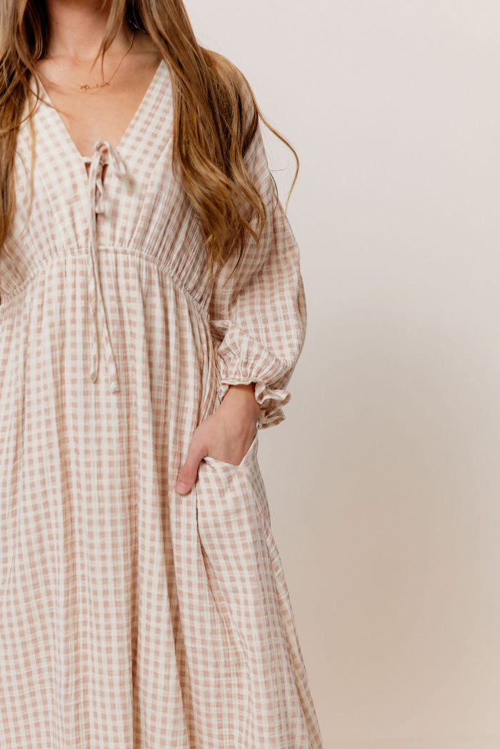 Hunter 100% Cotton Midi Dress in Rose Plaid (Lined) - Bump Friendly
