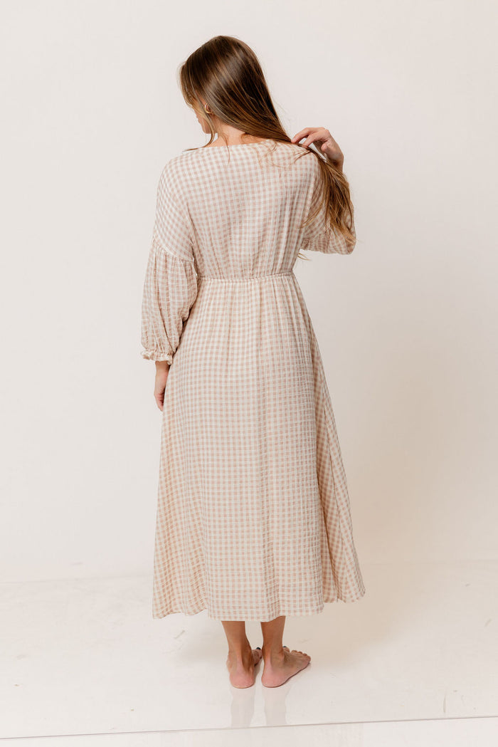 Hunter 100% Cotton Midi Dress in Rose Plaid (Lined) - Bump Friendly
