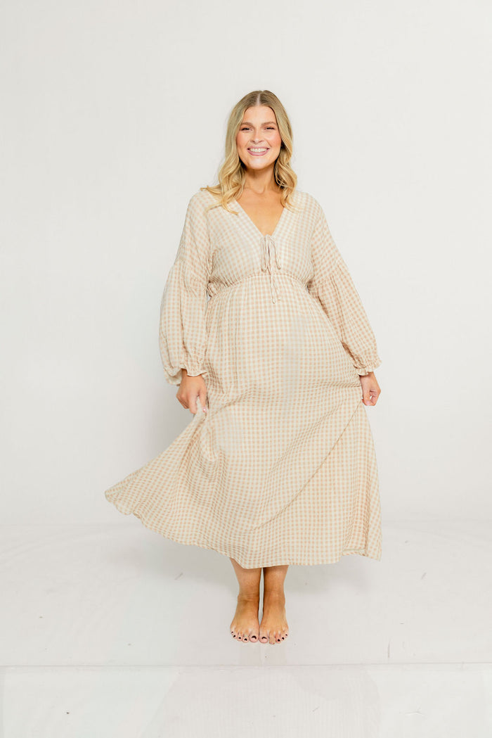 Hunter 100% Cotton Midi Dress in Rose Plaid (Lined) - Bump Friendly