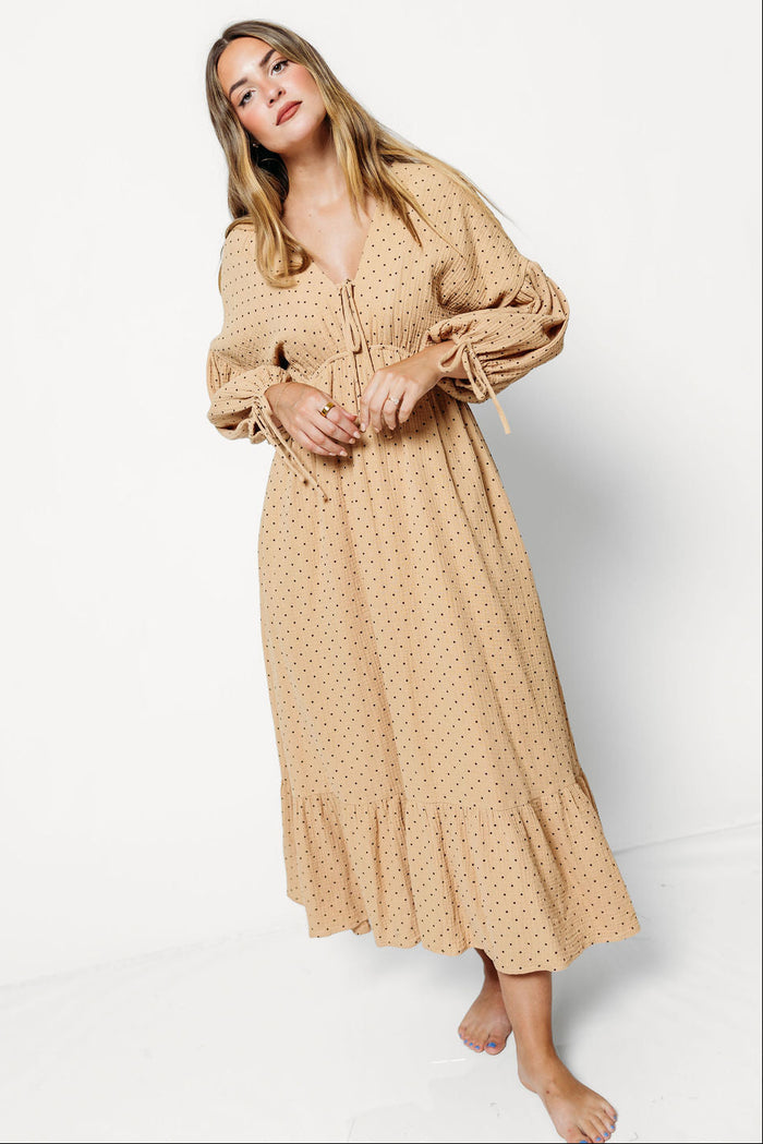 Hunter 100% Cotton Midi Dress in Taupe - Bump Friendly *9/16 PRE-ORDER*