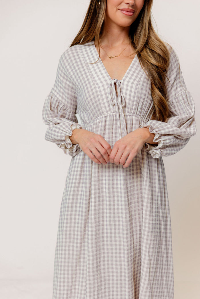 Hunter 100% Cotton Midi Dress in Wisteria Plaid (Lined) - Bump Friendly