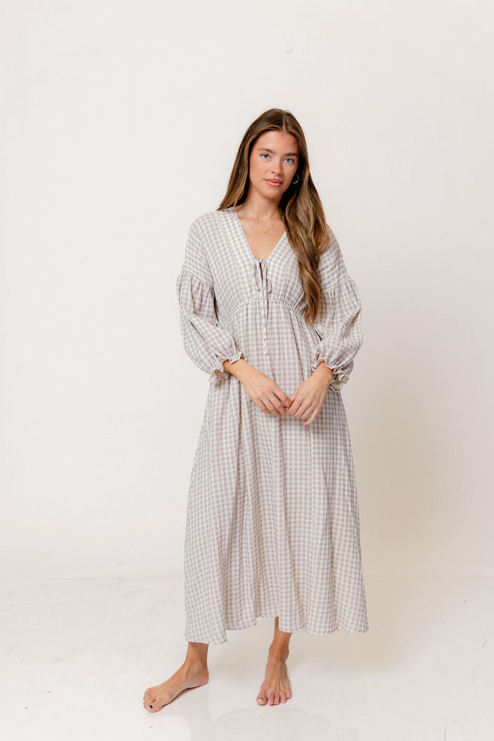 Hunter 100% Cotton Midi Dress in Wisteria Plaid (Lined) - Bump Friendly
