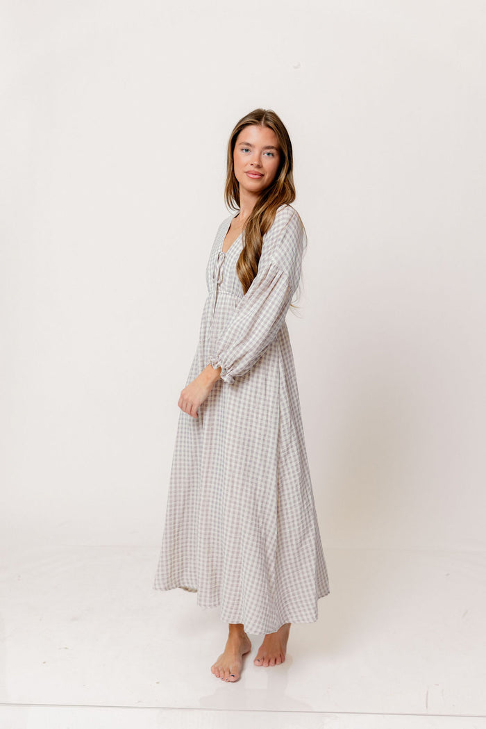 Hunter 100% Cotton Midi Dress in Wisteria Plaid (Lined) - Bump Friendly