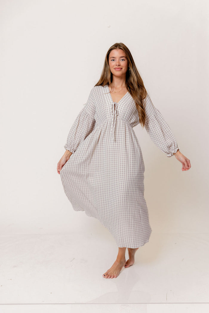 Hunter 100% Cotton Midi Dress in Wisteria Plaid (Lined) - Bump Friendly