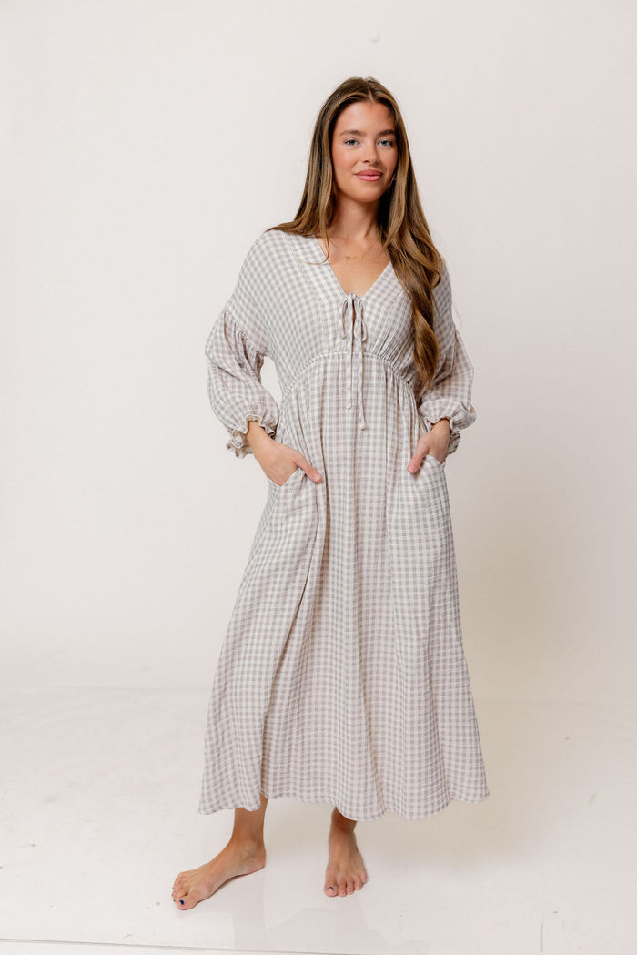 Hunter 100% Cotton Midi Dress in Wisteria Plaid (Lined) - Bump Friendly