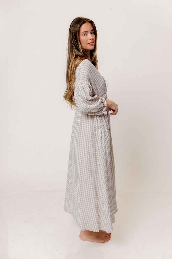 Hunter 100% Cotton Midi Dress in Wisteria Plaid (Lined) - Bump Friendly