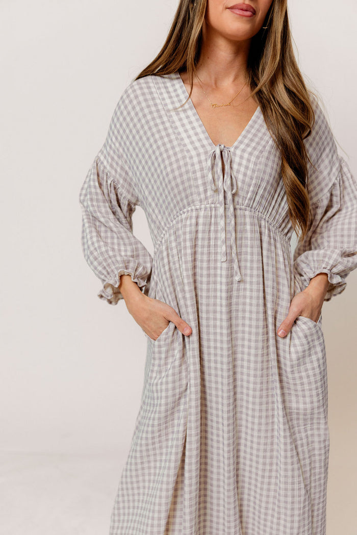 Hunter 100% Cotton Midi Dress in Wisteria Plaid (Lined) - Bump Friendly