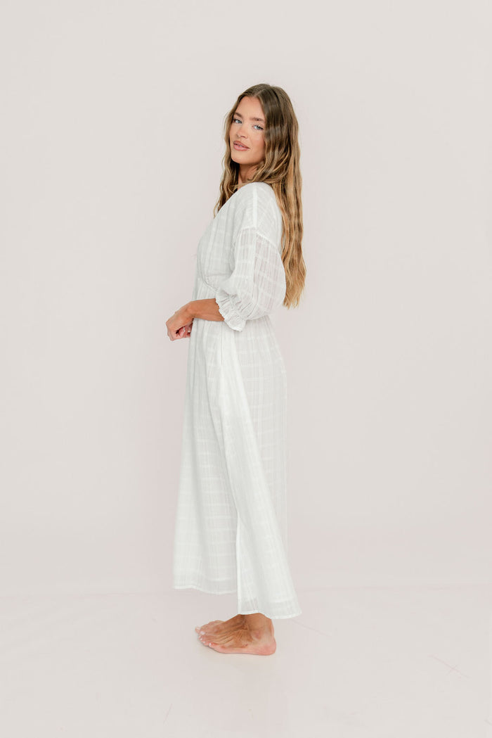 Hunter 100% Cotton Midi Dress with Lace Trim in Ivory - Bump Friendly