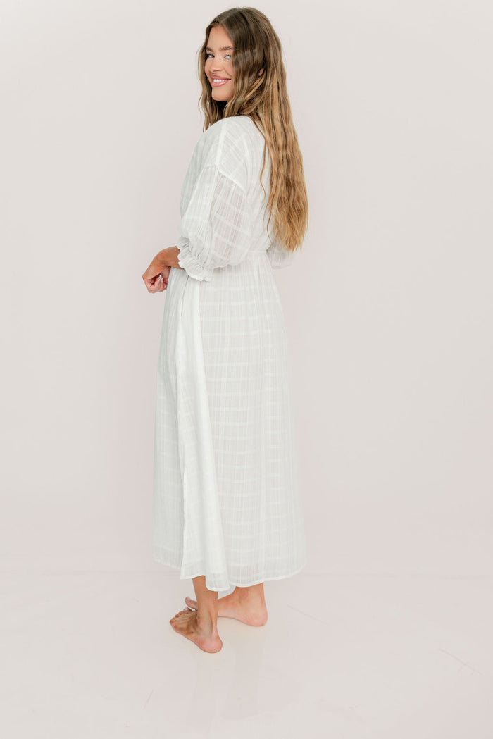Hunter 100% Cotton Midi Dress with Lace Trim in Ivory - Bump Friendly