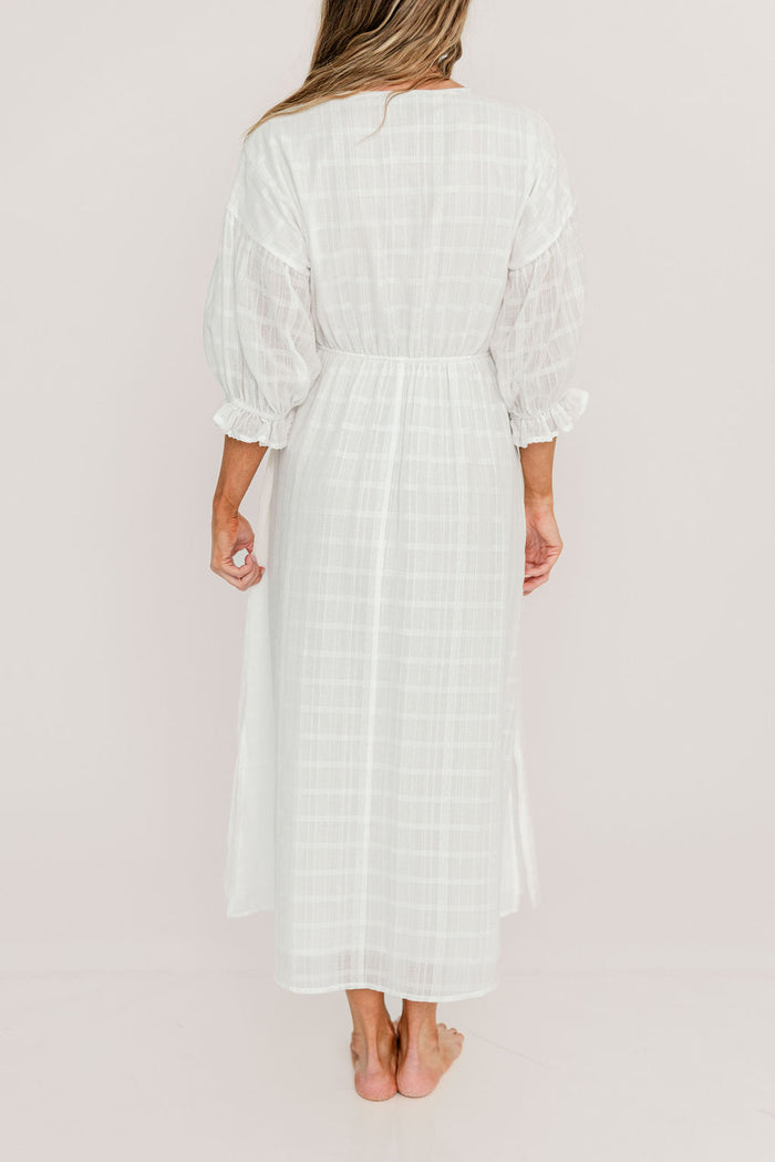 Hunter 100% Cotton Midi Dress with Lace Trim in Ivory - Bump Friendly