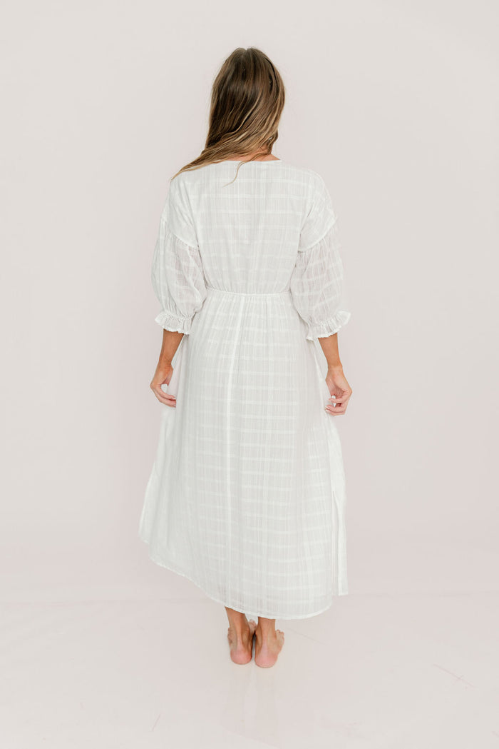 Hunter 100% Cotton Midi Dress with Lace Trim in Ivory - Bump Friendly
