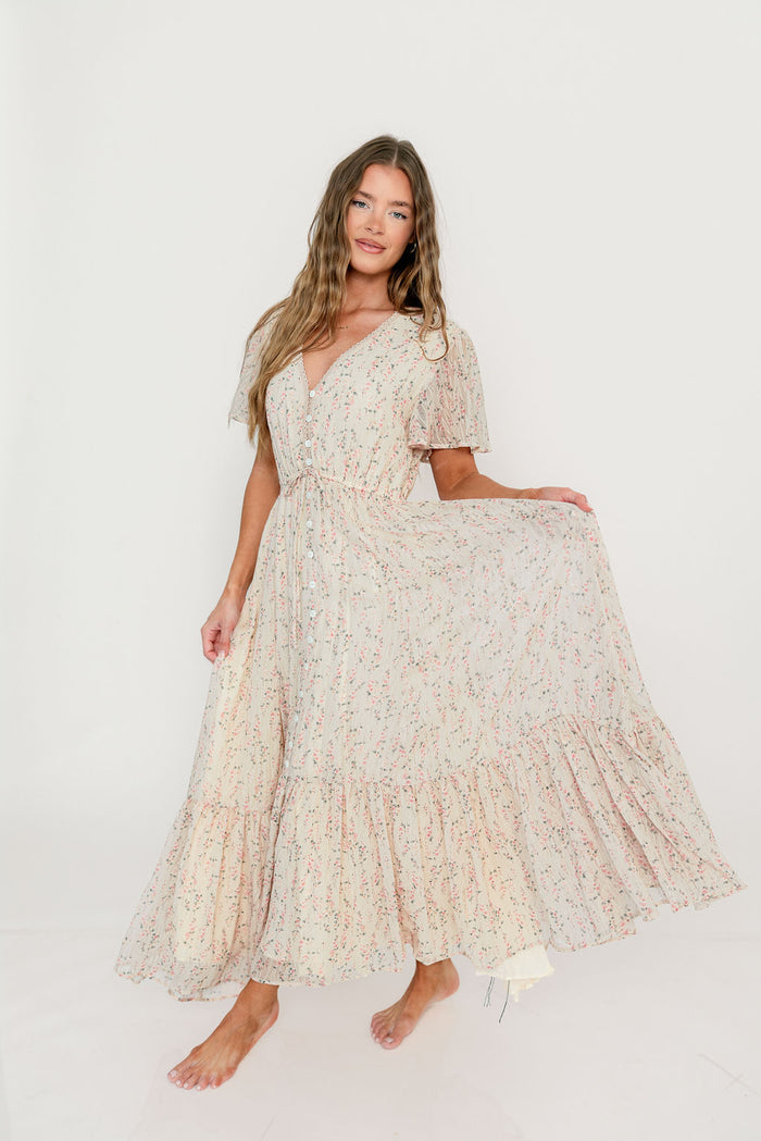Illia Woven Maxi Dress in Blush Multi