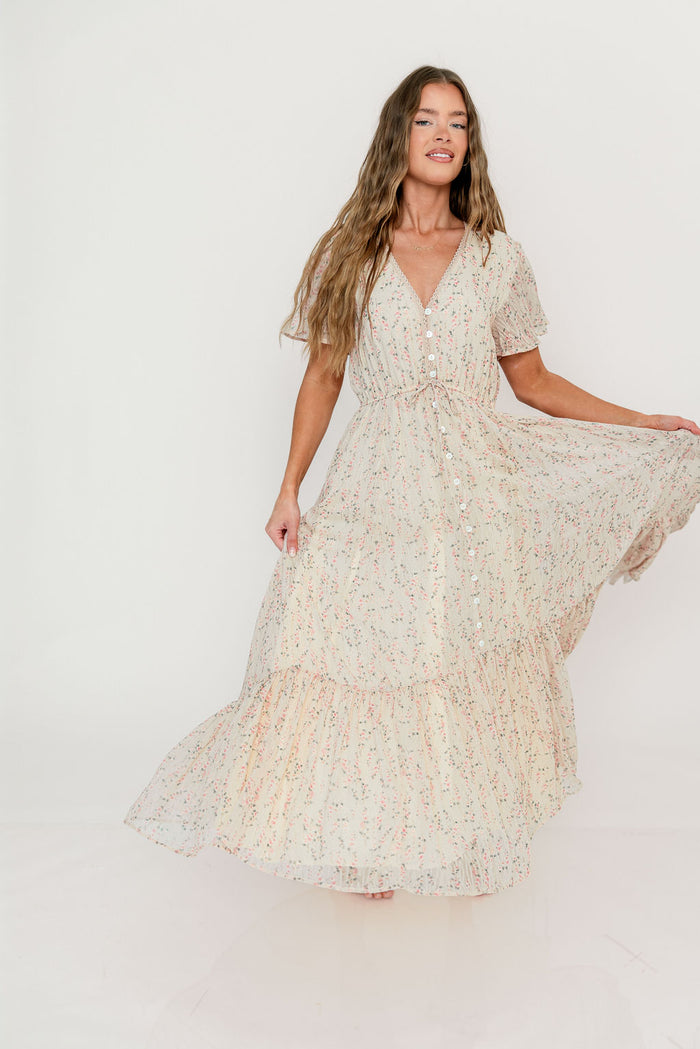 Illia Woven Maxi Dress in Blush Multi