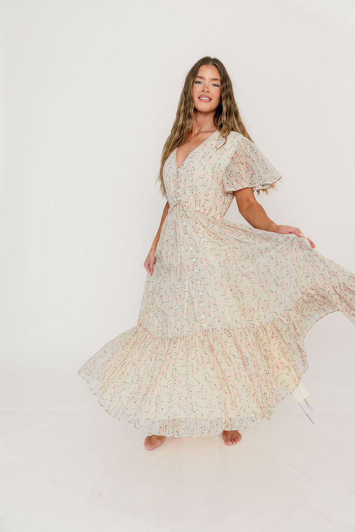 Illia Woven Maxi Dress in Blush Multi