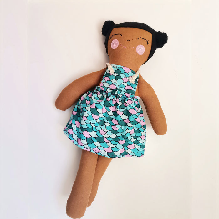 Imibongo kaMakhulu Handmade Fabric Luniko Doll in Purple Teal Print Dress