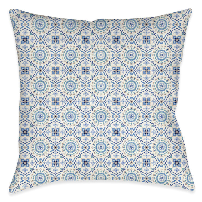 Indochine Mosaic Blue Outdoor Decorative Pillow