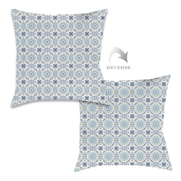 Indochine Mosaic Blue Outdoor Decorative Pillow
