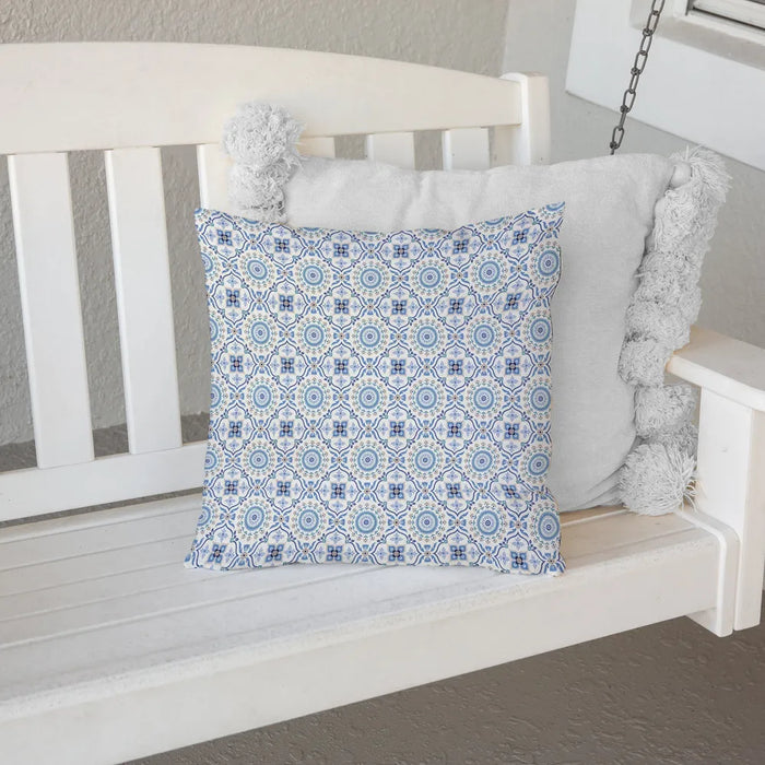 Indochine Mosaic Blue Outdoor Decorative Pillow