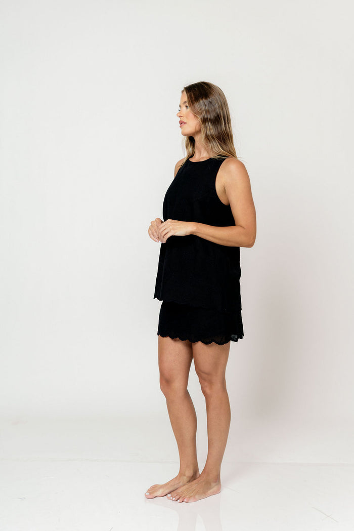 Jaycie Embroidered Top and Mini Skirt Set in Black
