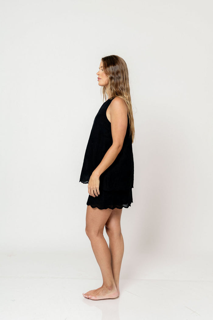Jaycie Embroidered Top and Mini Skirt Set in Black