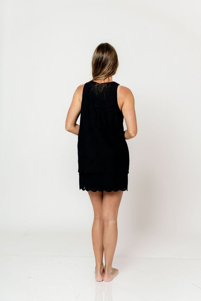 Jaycie Embroidered Top and Mini Skirt Set in Black