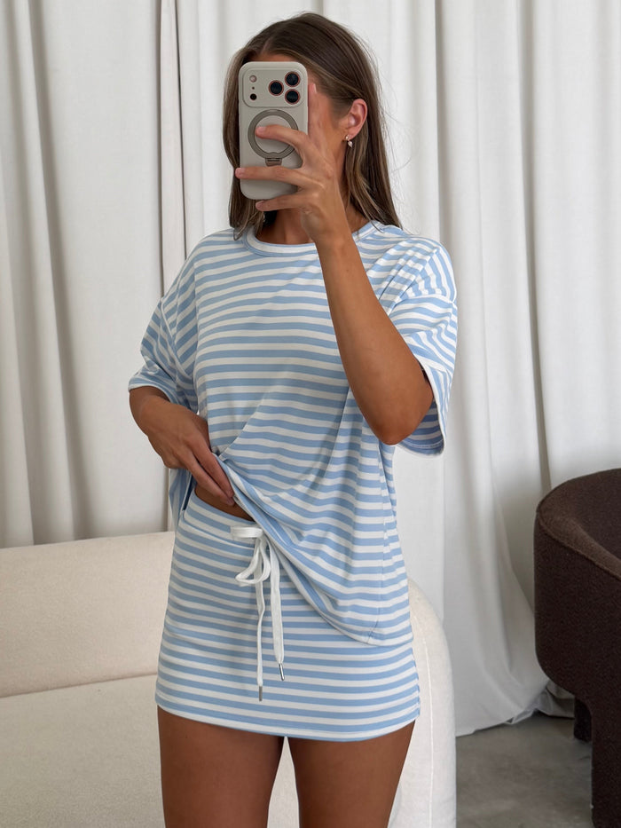 Jess Skort Set in Light Blue/White Stripe