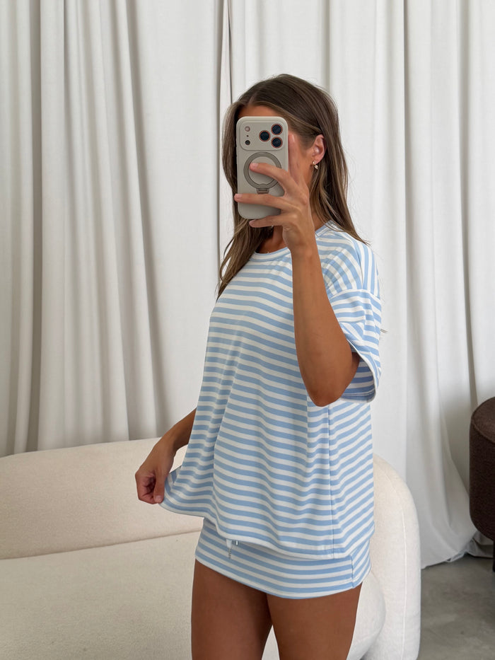 Jess Skort Set in Light Blue/White Stripe