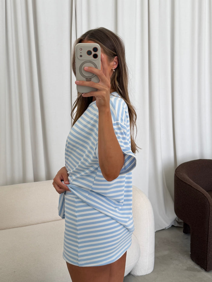 Jess Skort Set in Light Blue/White Stripe