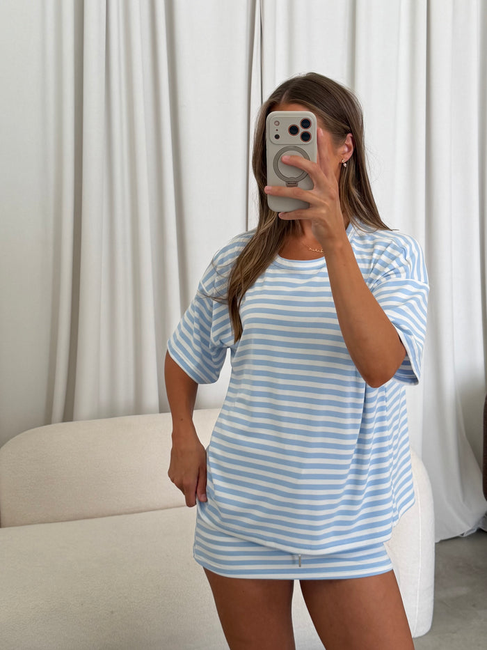 Jess Skort Set in Light Blue/White Stripe