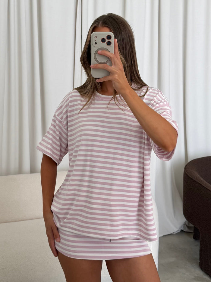 Jess Skort Set in Light Pink/White Stripe