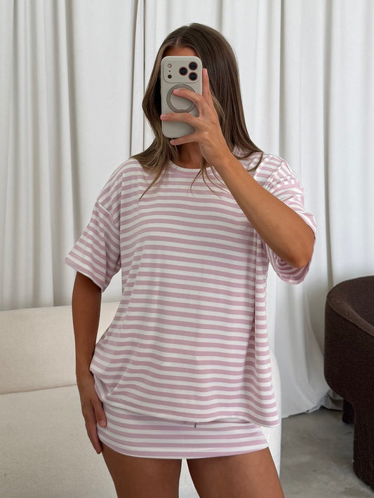 Jess Skort Set in Light Pink/White Stripe