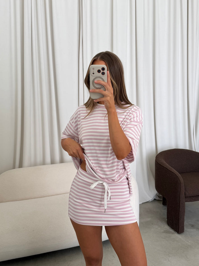 Jess Skort Set in Light Pink/White Stripe