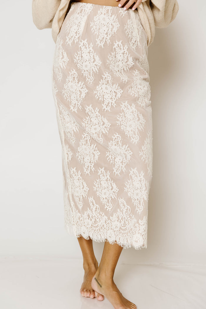 Jessel Lace Midi Skirt in Ivory