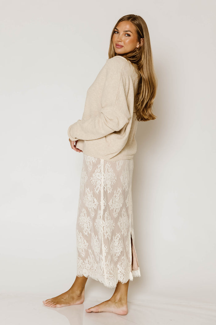 Jessel Lace Midi Skirt in Ivory
