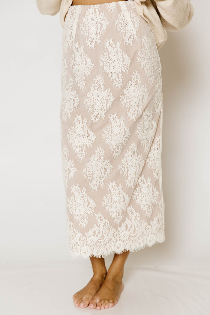 Jessel Lace Midi Skirt in Ivory