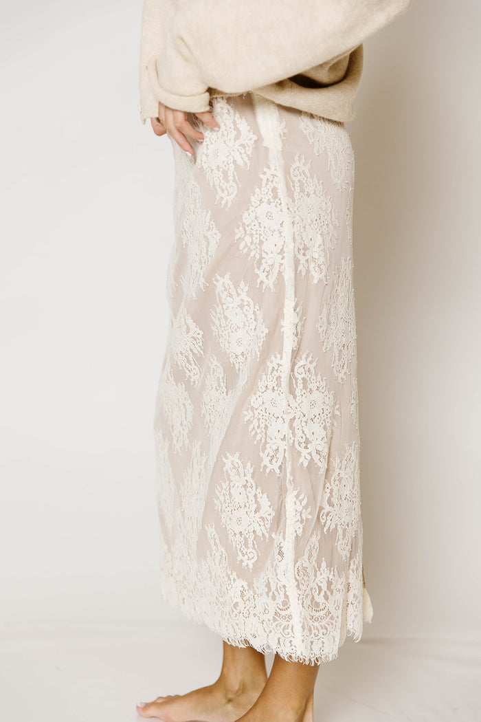 Jessel Lace Midi Skirt in Ivory