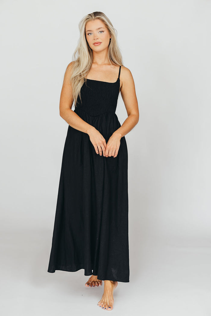 Josefina Smocked Maxi Dress in Black - Bump Friendly