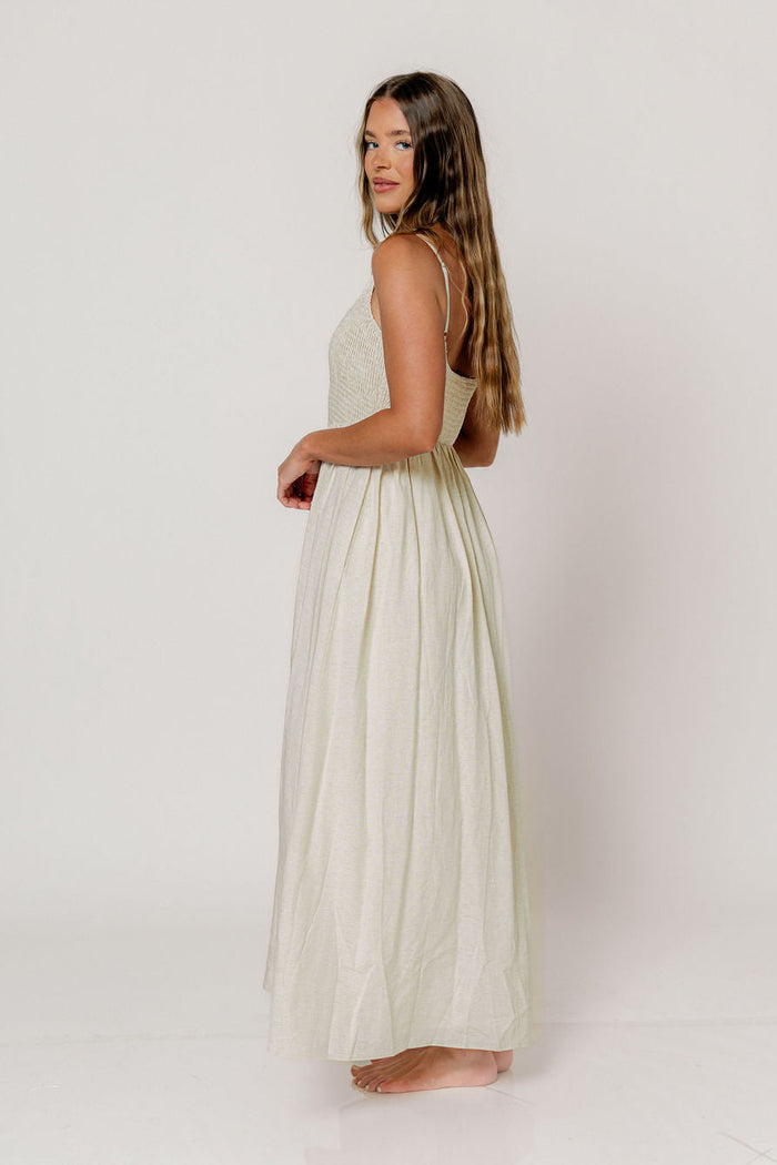 Josefina Smocked Maxi Dress in Light Natural - Bump Friendly