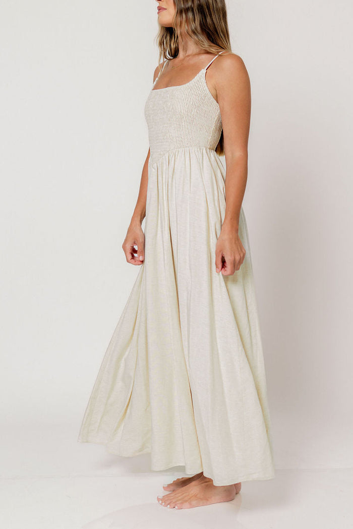 Josefina Smocked Maxi Dress in Light Natural - Bump Friendly