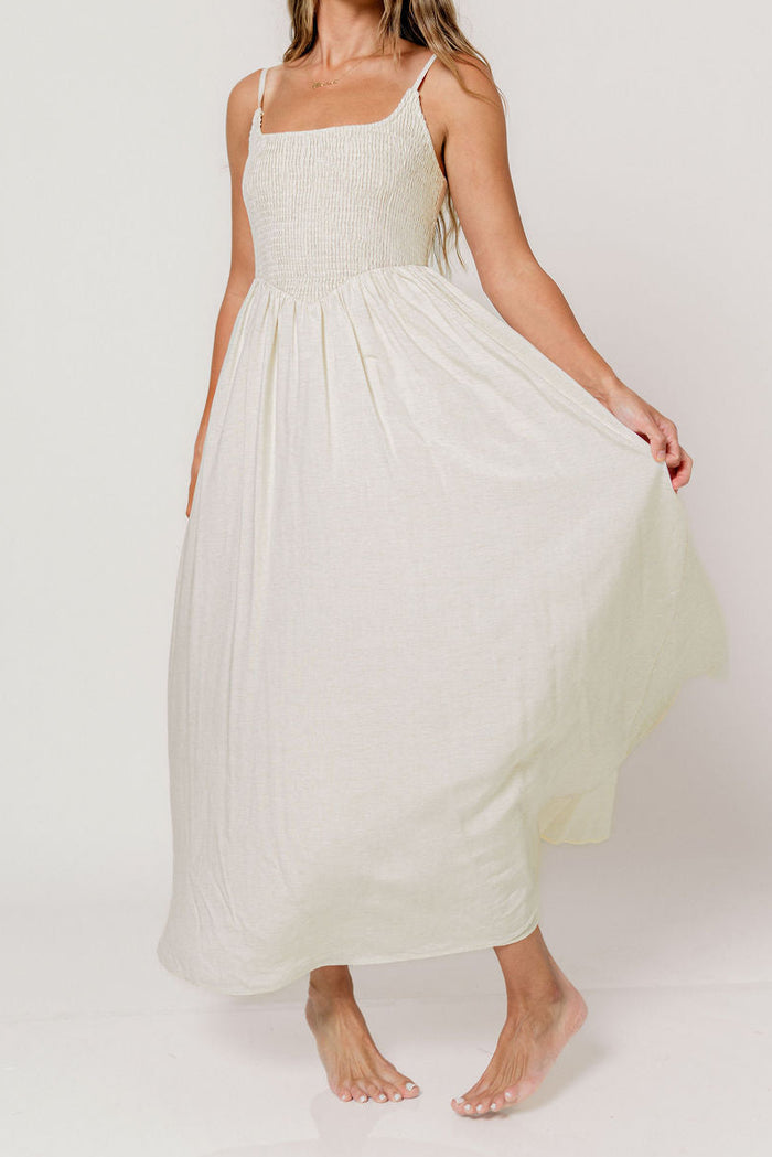 Josefina Smocked Maxi Dress in Light Natural - Bump Friendly