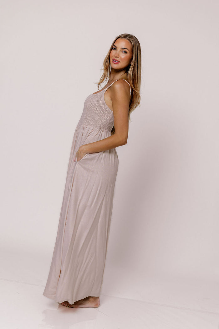 Josefina Smocked Maxi Dress in Pink - Bump Friendly