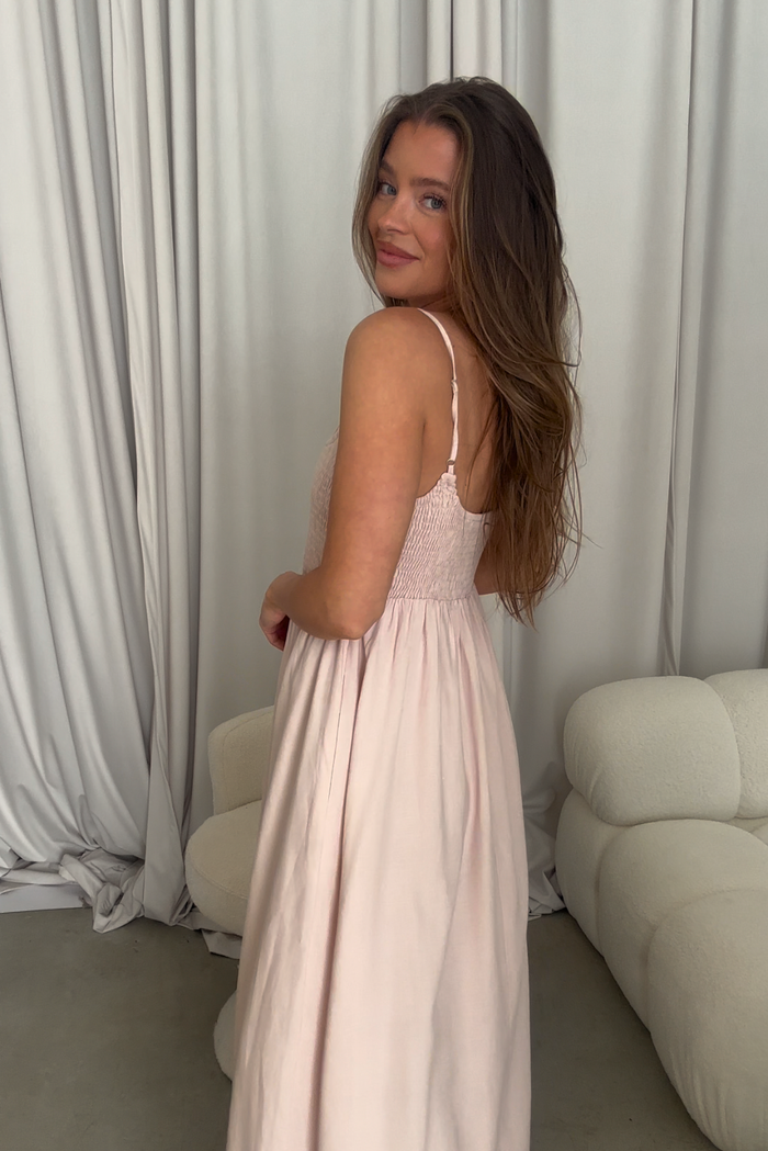 Josefina Smocked Maxi Dress in Pink - Bump Friendly