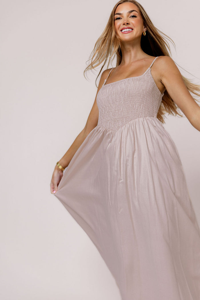 Josefina Smocked Maxi Dress in Pink - Bump Friendly