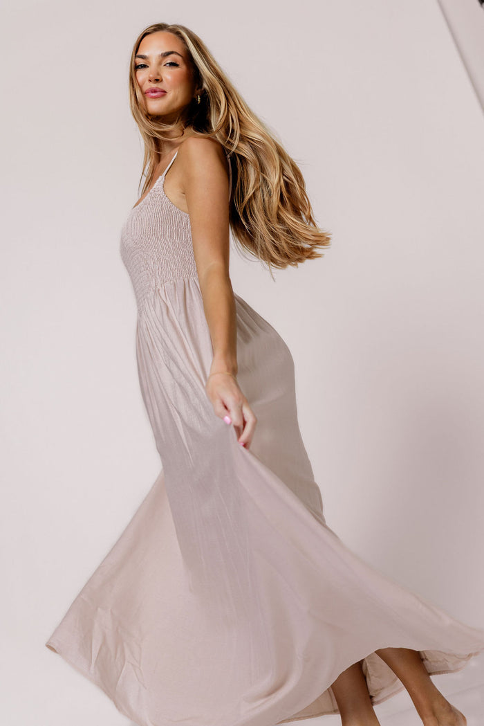 Josefina Smocked Maxi Dress in Pink - Bump Friendly