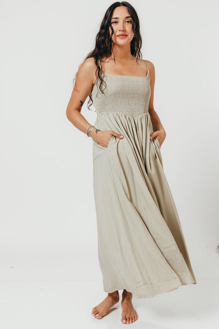Josefina Smocked Maxi Dress in Sage - Bump Friendly